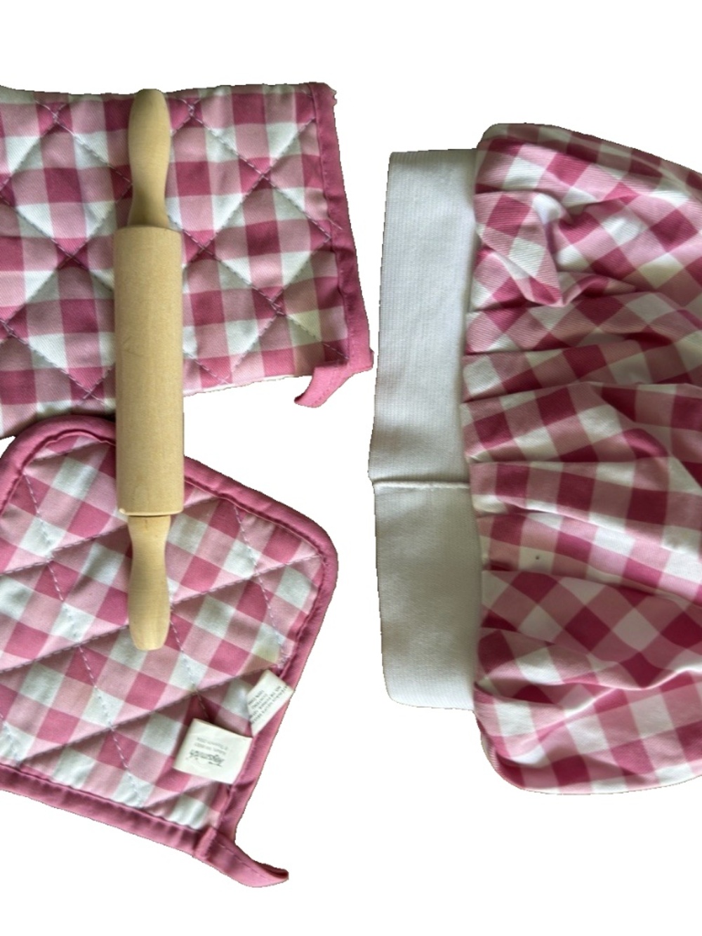 NEW Kids Chef Baking Cooking Elastic Hat Potholders Rolling Pin Pink 4 Pc Set